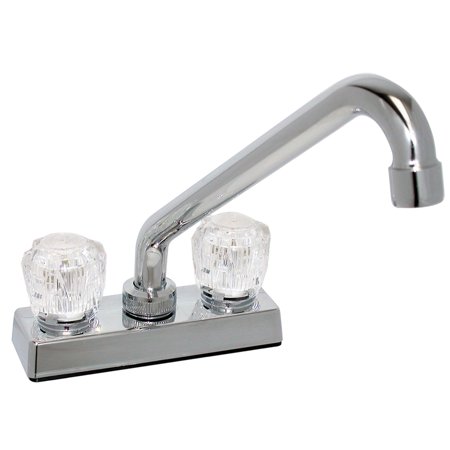 Ledge Faucet, 4In Hi-Rise Tubular, 2 Knob, Plastic, Chrome