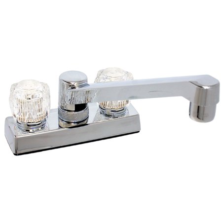 Ledge Faucet, 4In, 2 Knob, Plastic, Chrome