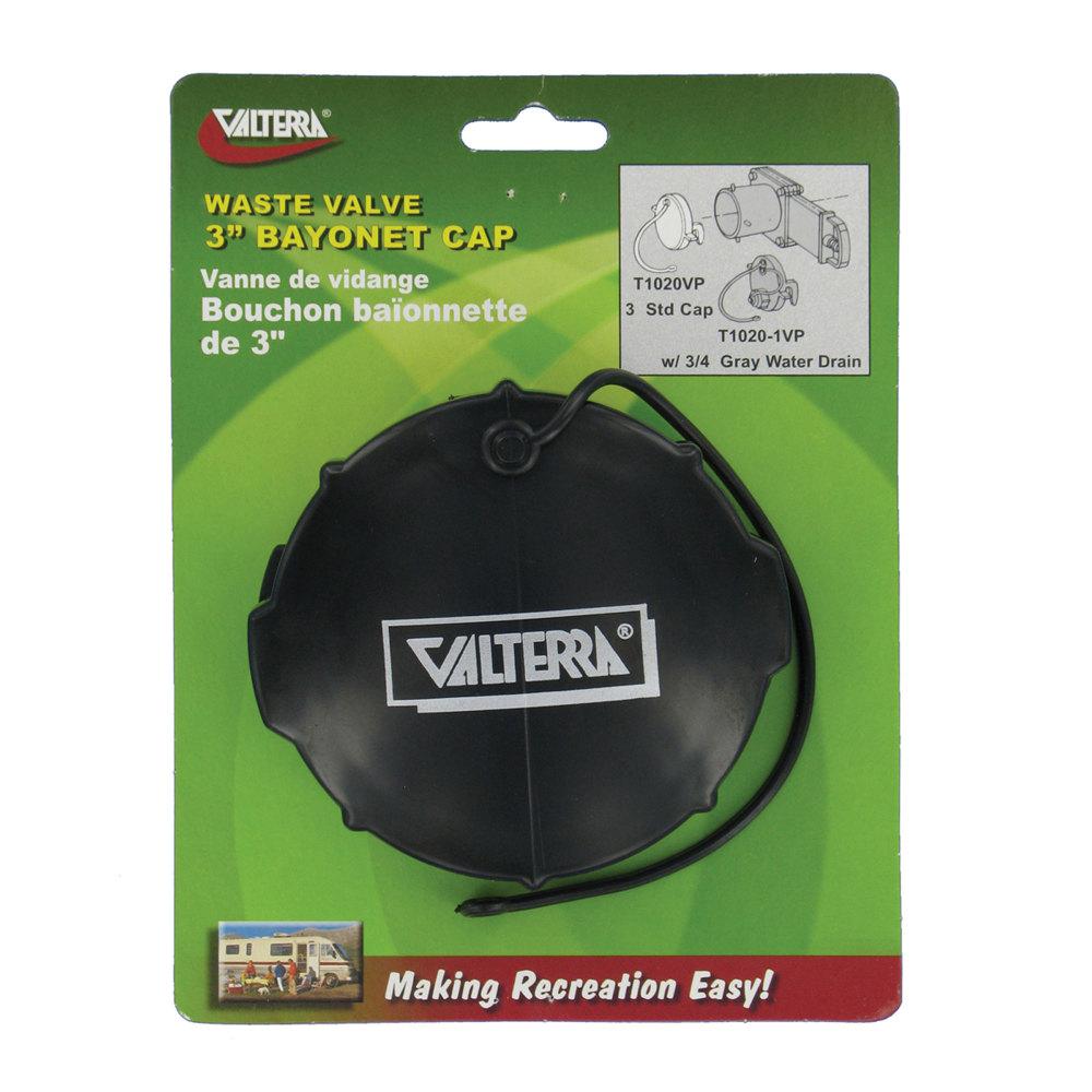 Waste Valve Cap, 3In Bayonet, Black, Carded