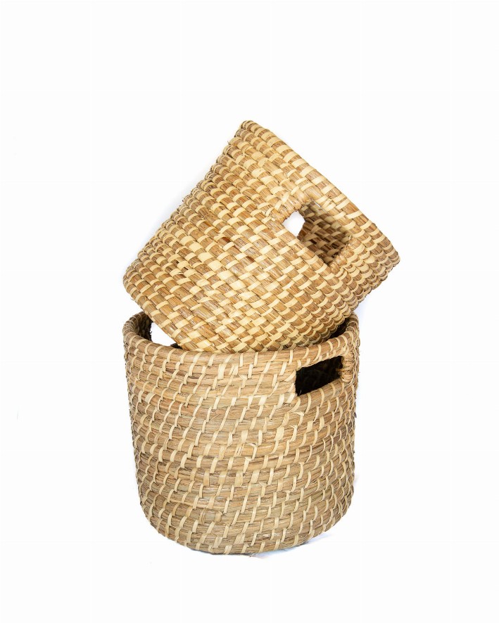 Tall Woven Baskets with Handles Set