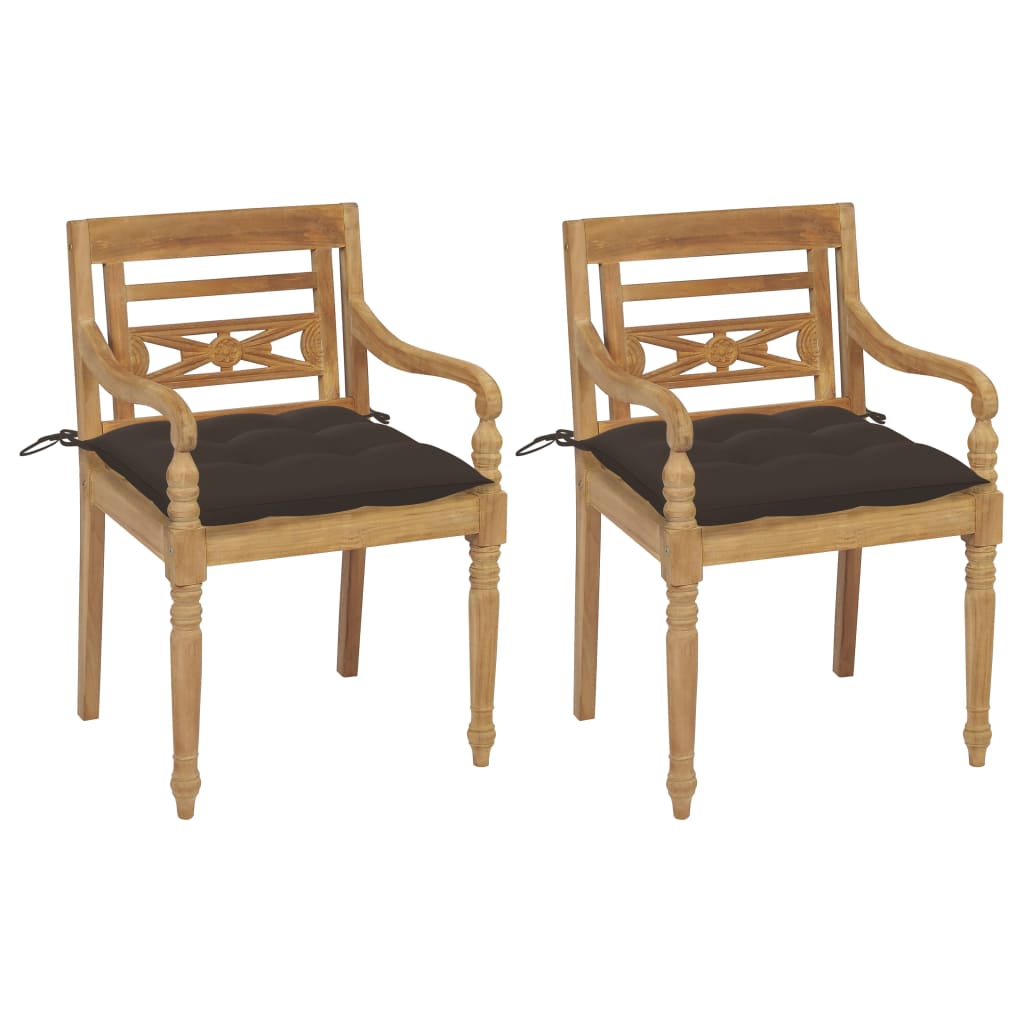 vidaXL Batavia Chairs 2 pcs with Taupe Cushions Solid Teak Wood