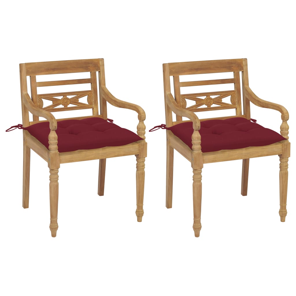 vidaXL Batavia Chairs 2 pcs with Wine Red Cushions Solid Teak Wood