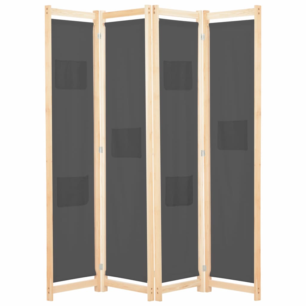 vidaXL 4-Panel Room Divider Gray 62.9"x66.9"x1.6" Fabric