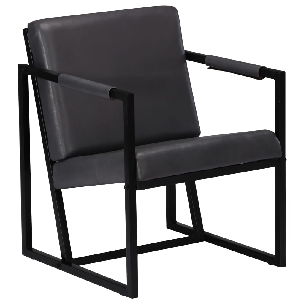 vidaXL Armchair Gray Real Leather