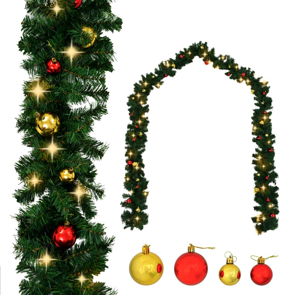 vidaXL Christmas Garland Decorated with Baubles and LED Lights 197"