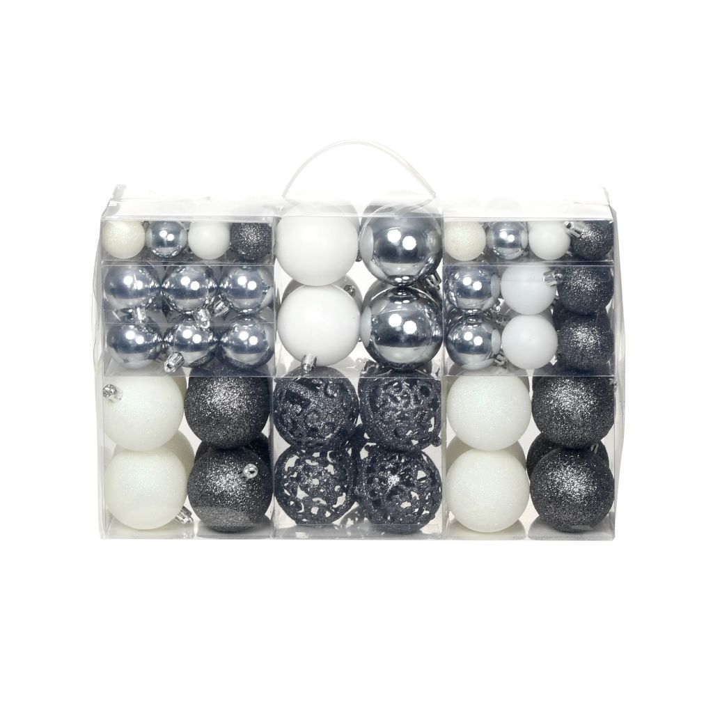 vidaXL 100 Piece Christmas Ball Set 1.2"/1.6"/2.4" White/Gray