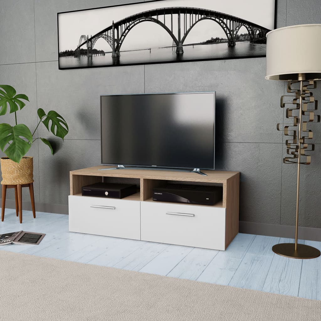 vidaXL TV Cabinet Chipboard 37.4"x13.8"x14.2" Oak and White