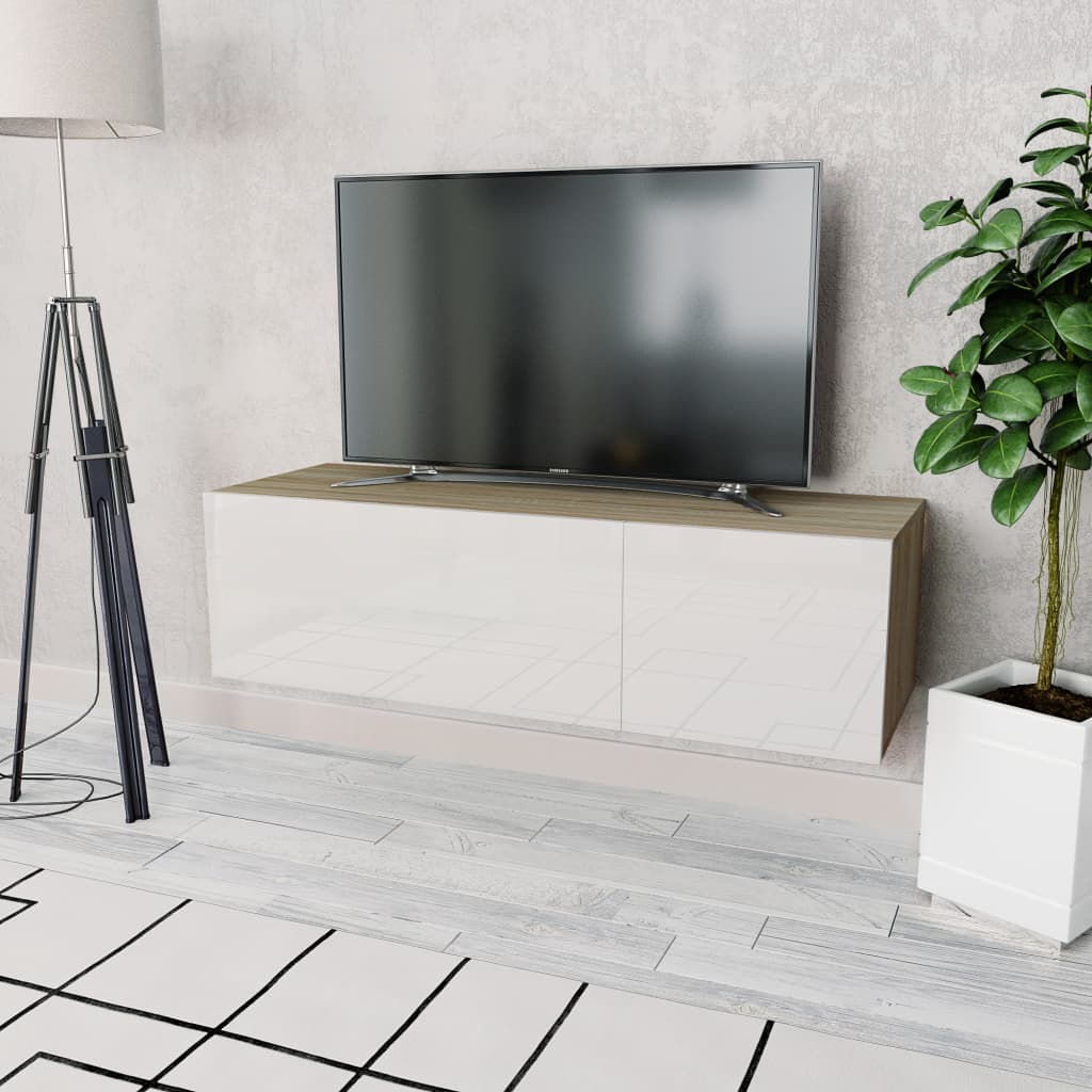 vidaXL TV Cabinet Chipboard 47.2"x15.7"x13.4" High Gloss White and Oak