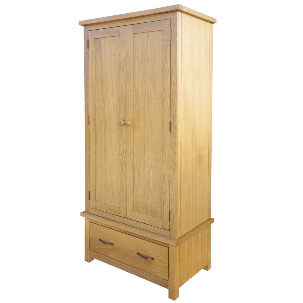 vidaXL Wardrobe with 1 Drawer Solid Oak Wood 35.4"x20.5"x72"