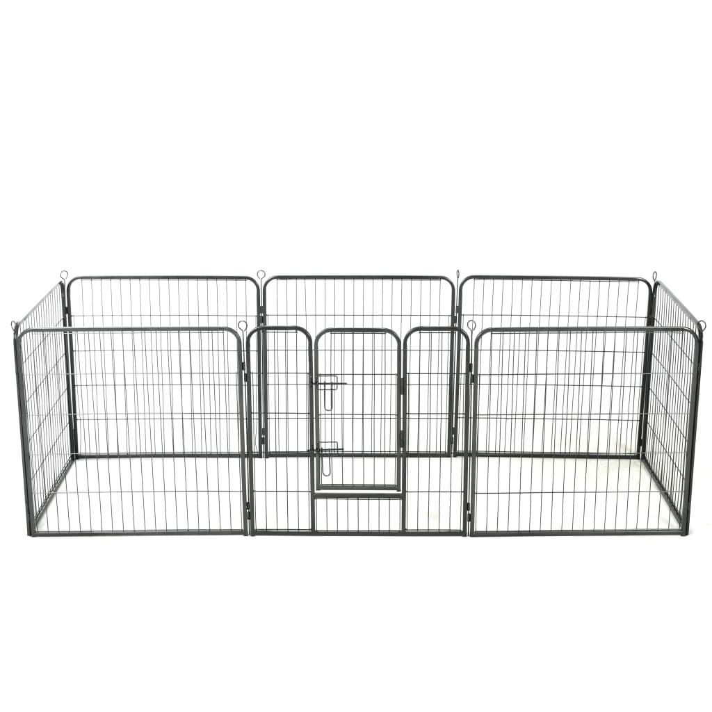 vidaXL Dog Playpen 8 Panels Steel 31.5"x31.5" Black