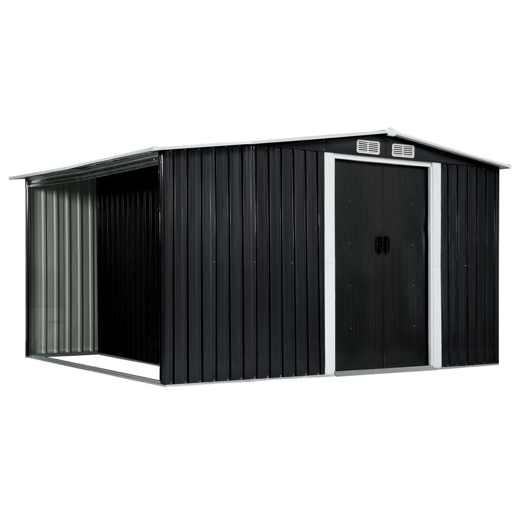 vidaXL Garden Shed with Sliding Doors Anthracite 129.7"x80.7"x70.1" Steel