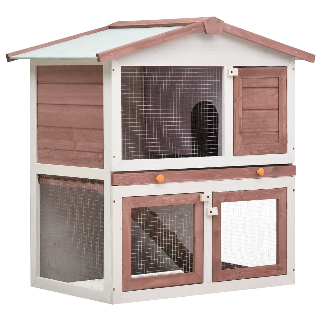 vidaXL Outdoor Rabbit Hutch 3 Doors Brown Wood