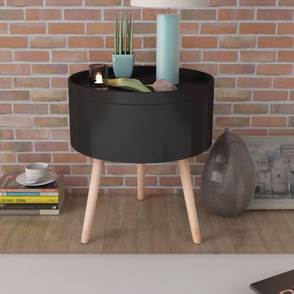 vidaXL Side Table with Serving Tray Round 15.6"x17.5" Black