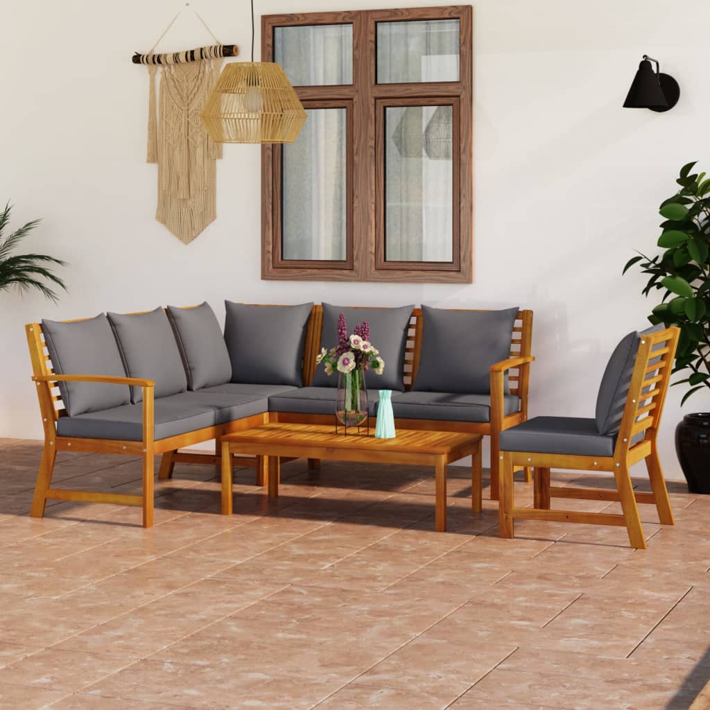 vidaXL 5 Piece Patio Lounge Set with Cushion Solid Acacia Wood