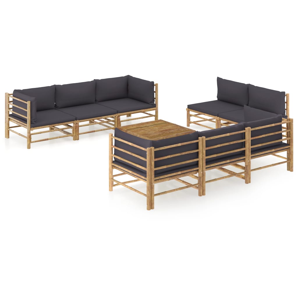 vidaXL 9 Piece Patio Lounge Set with Dark Gray Cushions Bamboo