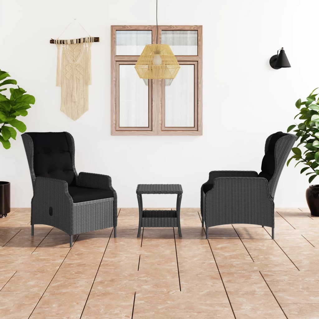 vidaXL 3 Piece Patio Lounge Set with Cushions Poly Rattan Dark Gray