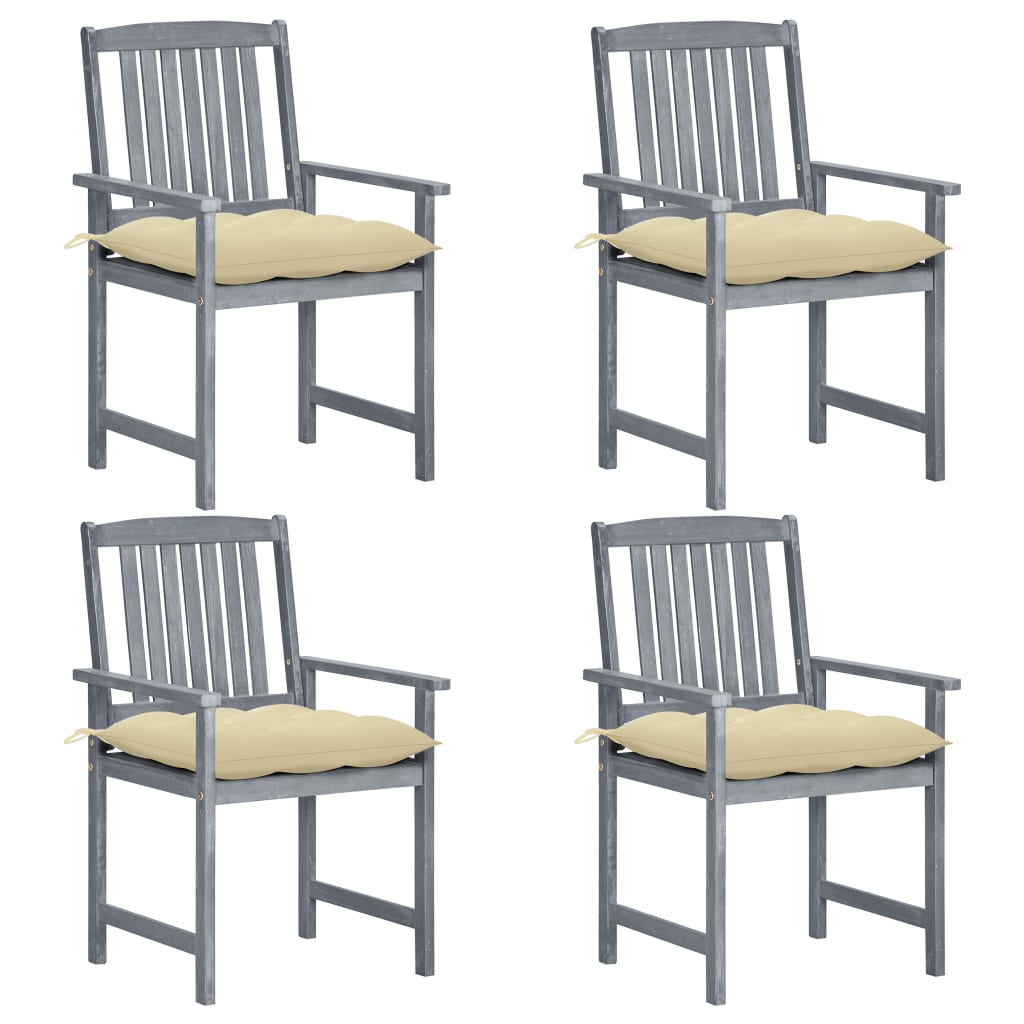 vidaXL Director's Chairs with Cushions 4 pcs Gray Solid Acacia Wood