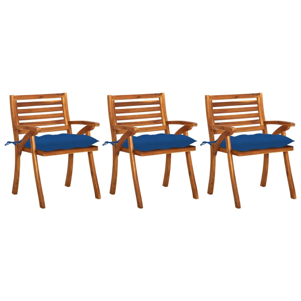 vidaXL Patio Dining Chairs with Cushions 3 pcs Solid Acacia Wood