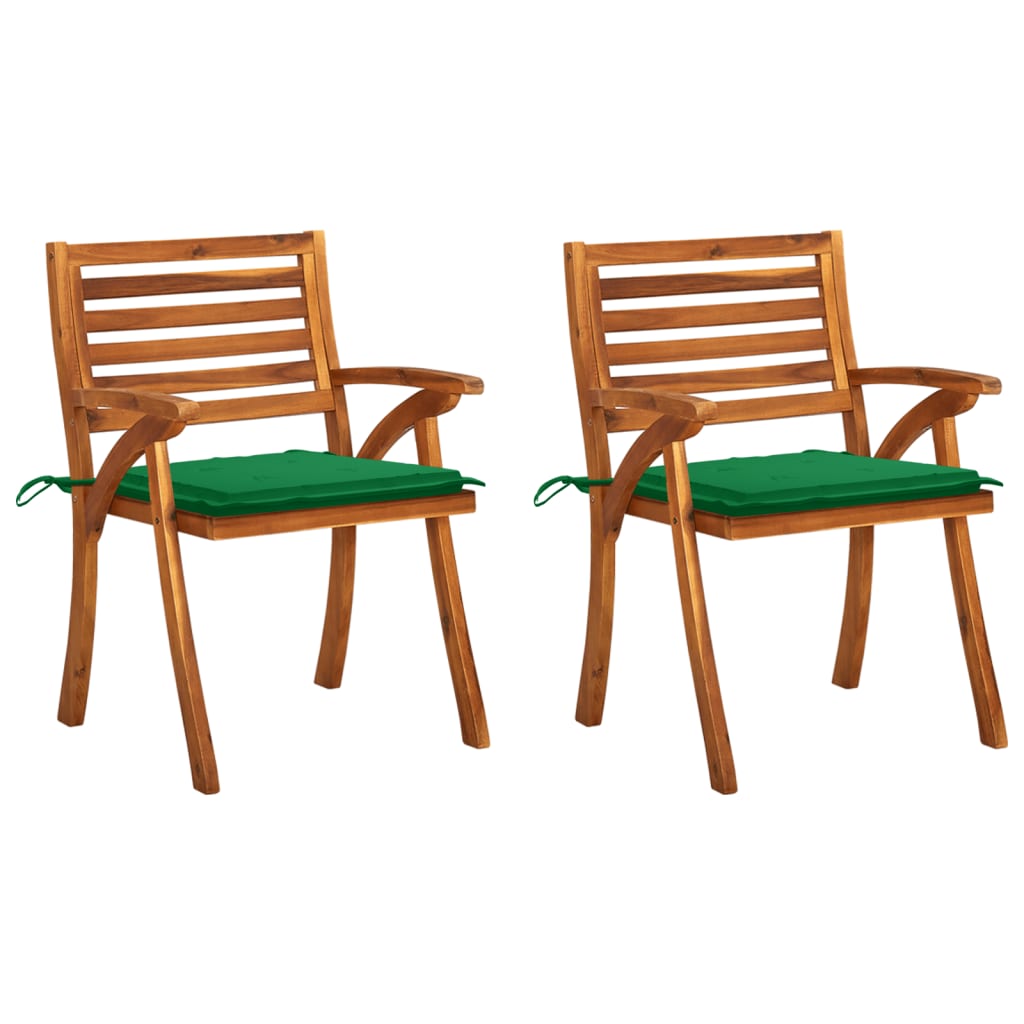 vidaXL Patio Dining Chairs with Cushions 2 pcs Solid Acacia Wood