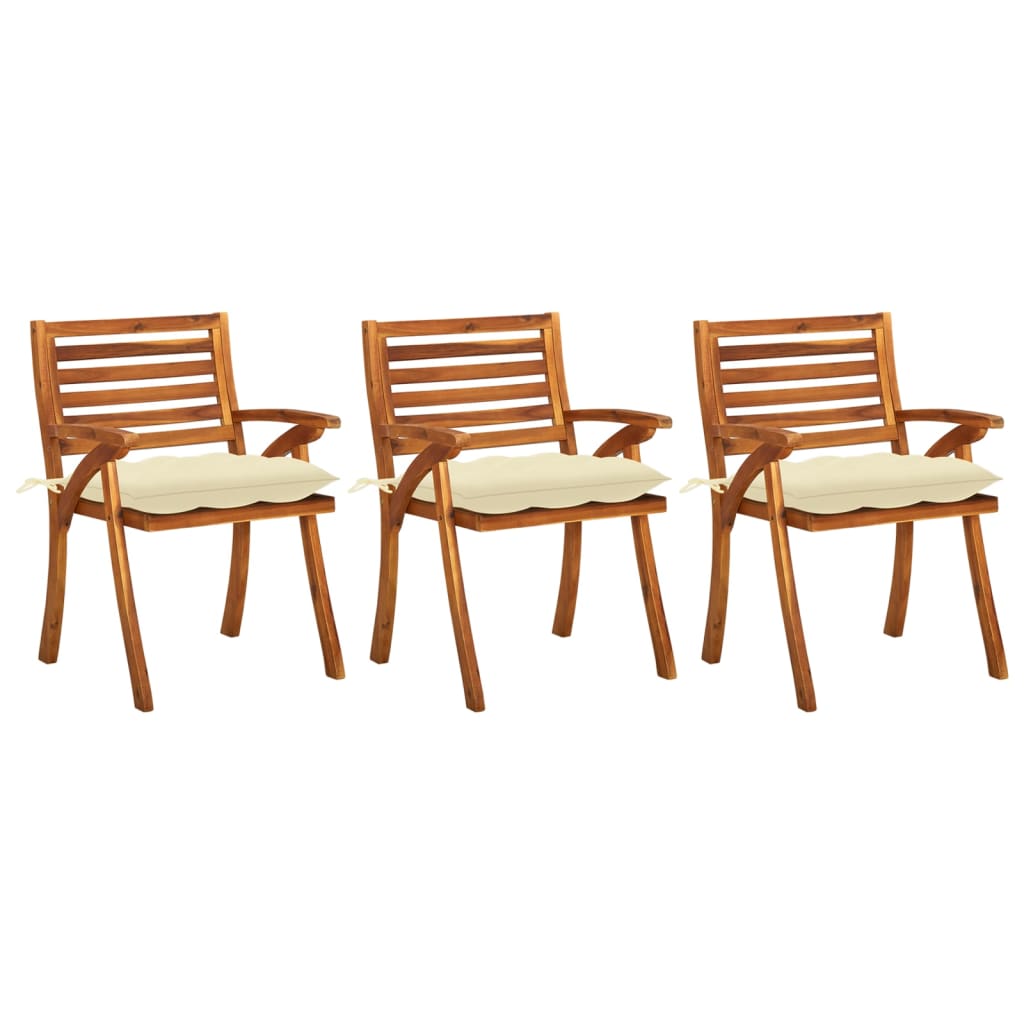 vidaXL Patio Dining Chairs with Cushions 3 pcs Solid Acacia Wood