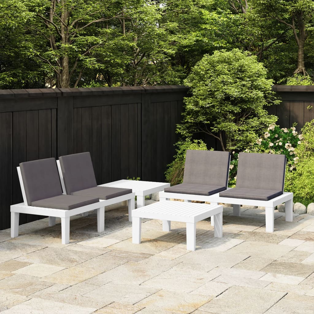 vidaXL 4 Piece Patio Lounge Set with Cushions Plastic White