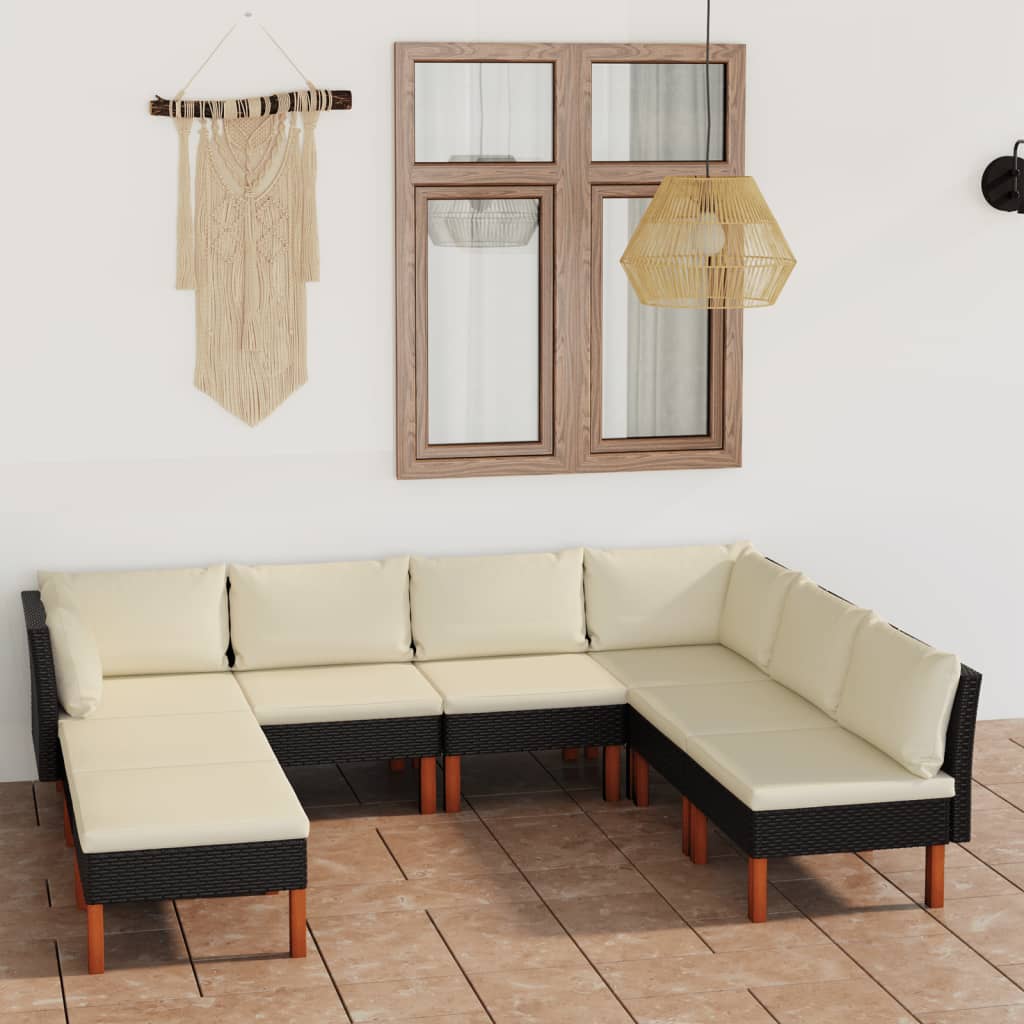 vidaXL 8 Piece Patio Lounge Set with Cushions Poly Rattan Black