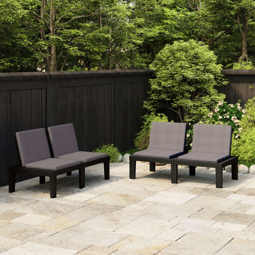 vidaXL Patio Lounge Benches with Cushions 2 pcs Plastic Gray