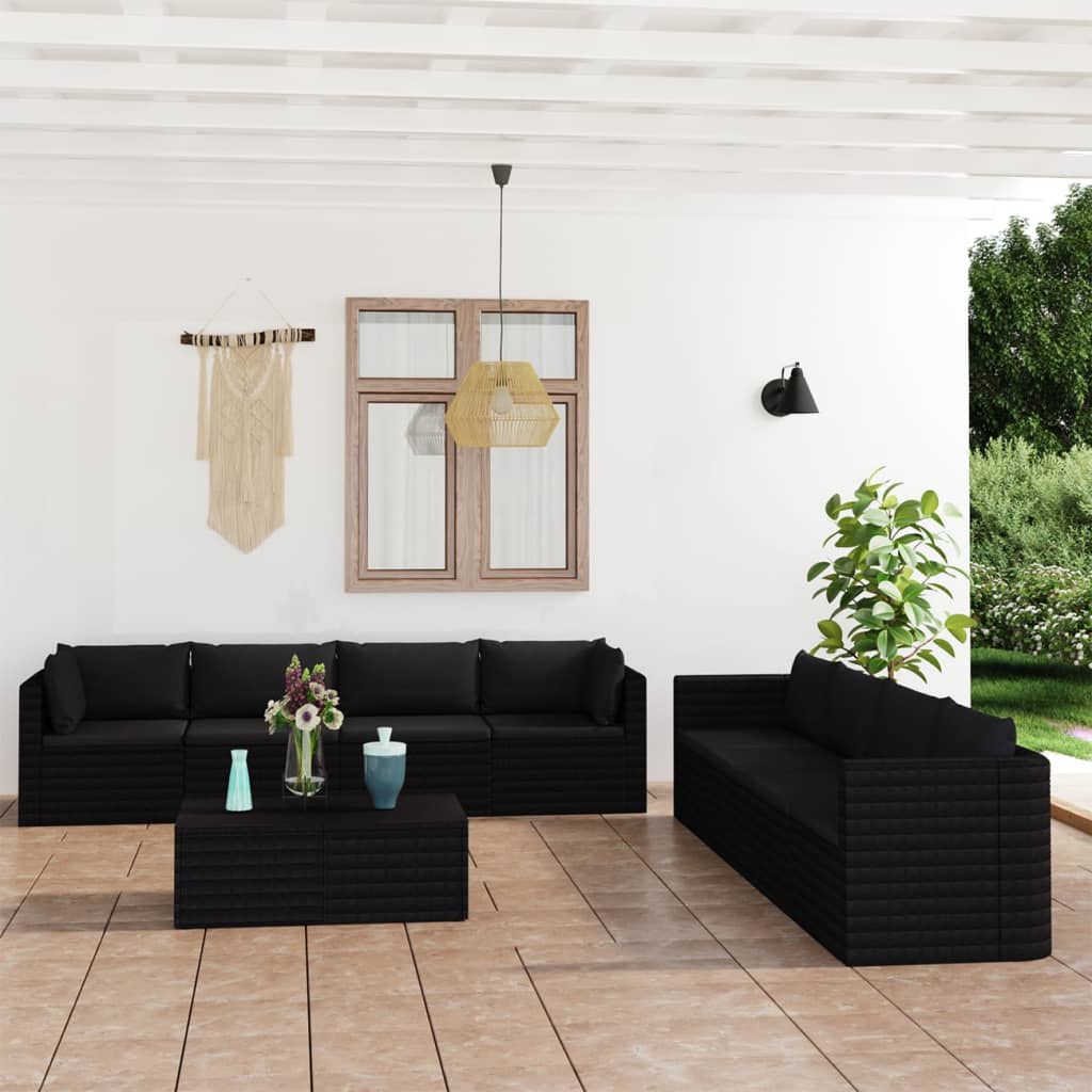 vidaXL 9 Piece Patio Lounge Set with Cushions Poly Rattan Black