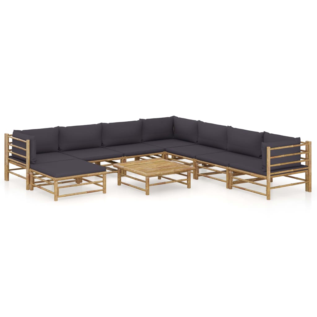 vidaXL 9 Piece Patio Lounge Set with Dark Gray Cushions Bamboo