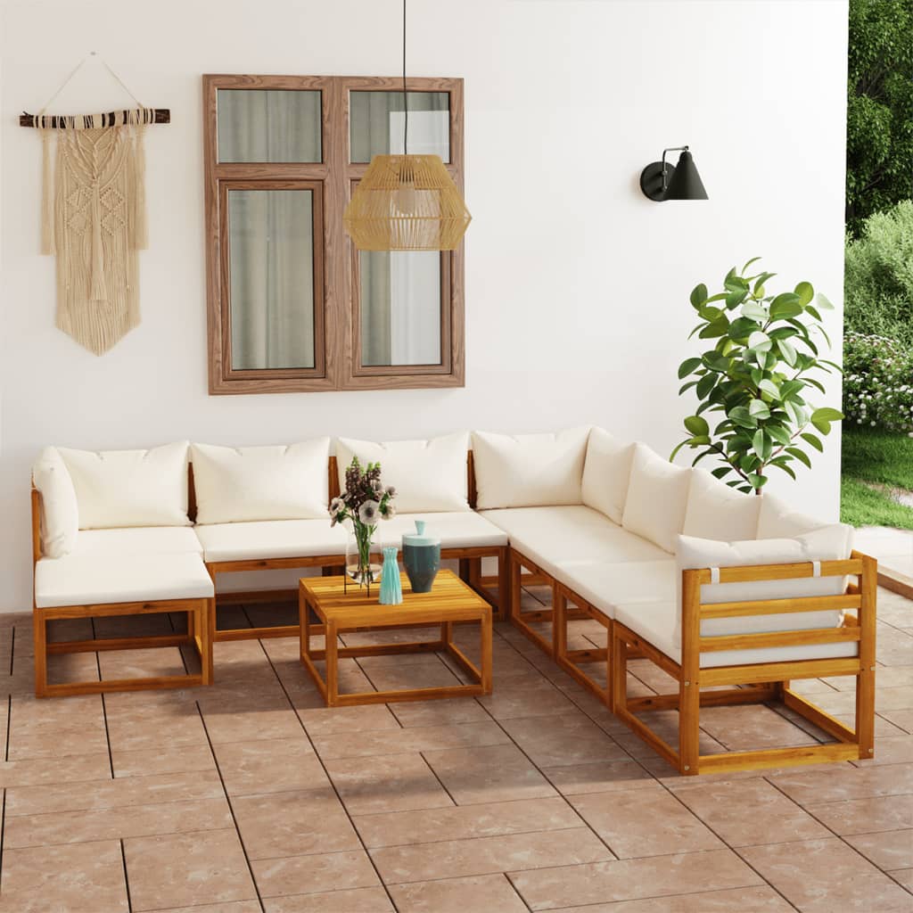 vidaXL 9 Piece Patio Lounge Set with Cushion Cream Solid Acacia Wood