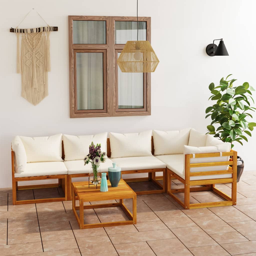 vidaXL 6 Piece Patio Lounge Set with Cushion Cream Solid Acacia Wood