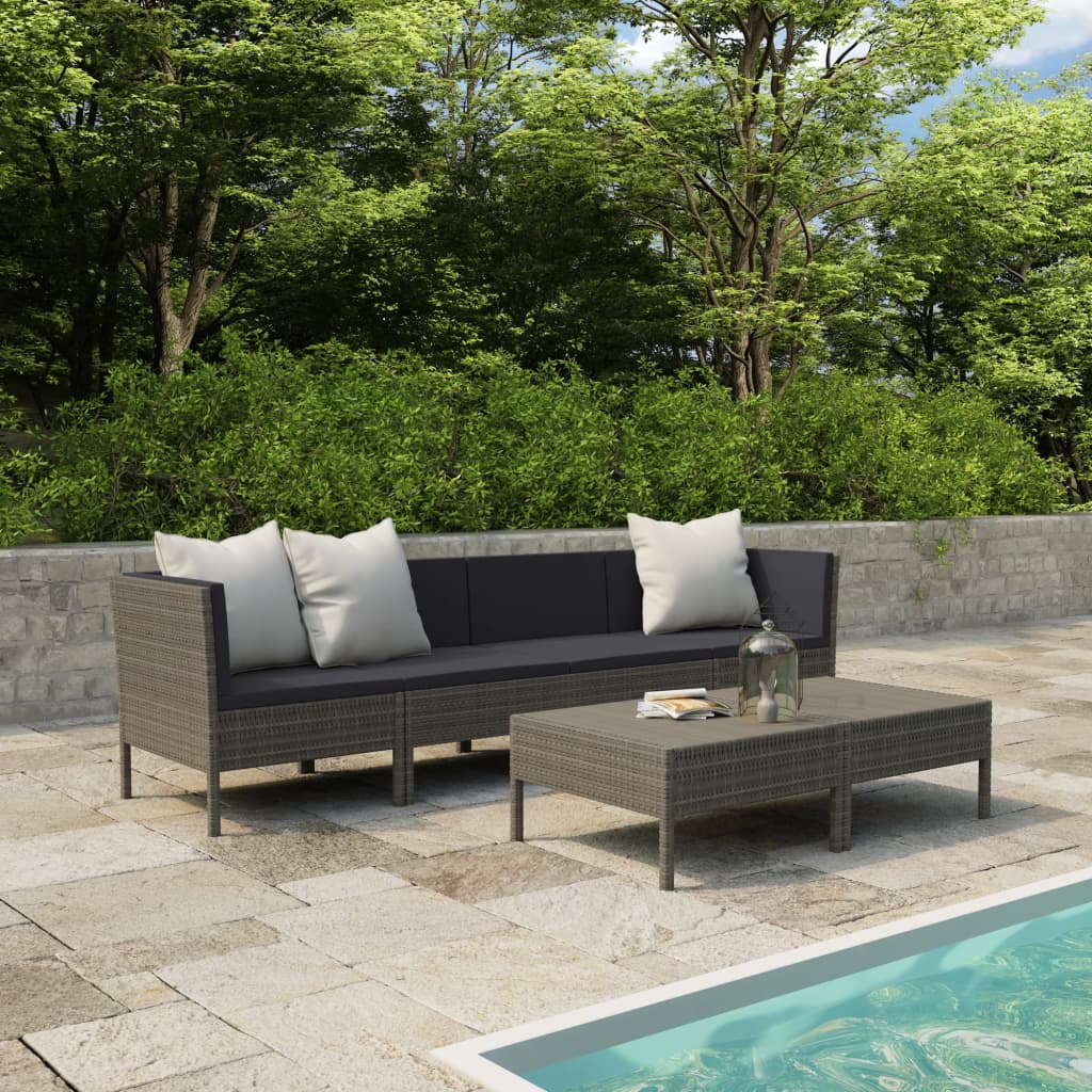 vidaXL 6 Piece Patio Lounge Set with Cushions Poly Rattan Gray