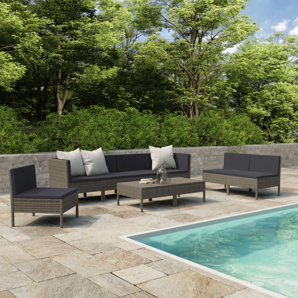 vidaXL 9 Piece Patio Lounge Set with Cushions Poly Rattan Gray