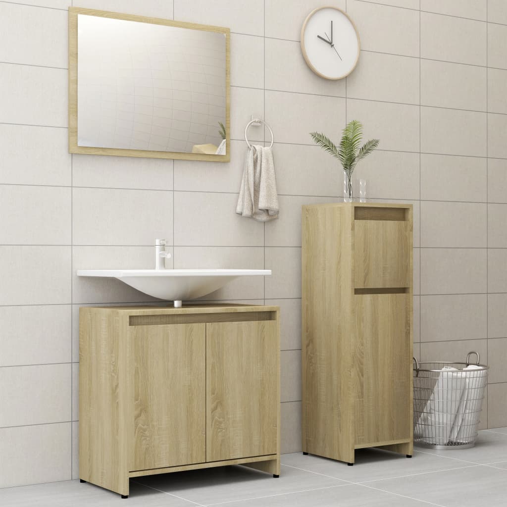 vidaXL 3 Piece Bathroom Furniture Set Sonoma Oak Chipboard