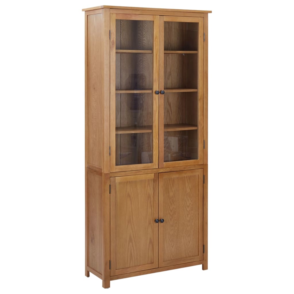 vidaXL Bookcase 4 Doors 35.4"x13.8"x78.7" Solid Oak Wood and Glass