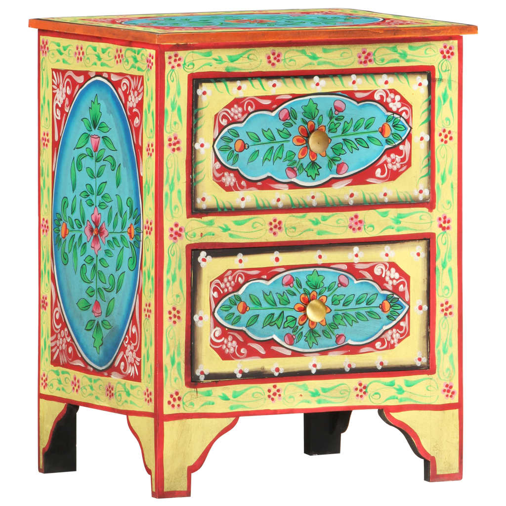 vidaXL Hand Painted Bedside Cabinet 15.7"x11.8"x19.7" Solid Mango Wood