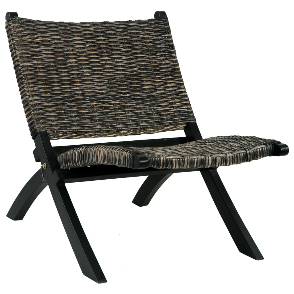 vidaXL Relaxing Chair Black Natural Kubu Rattan and Solid Mahogany Wood