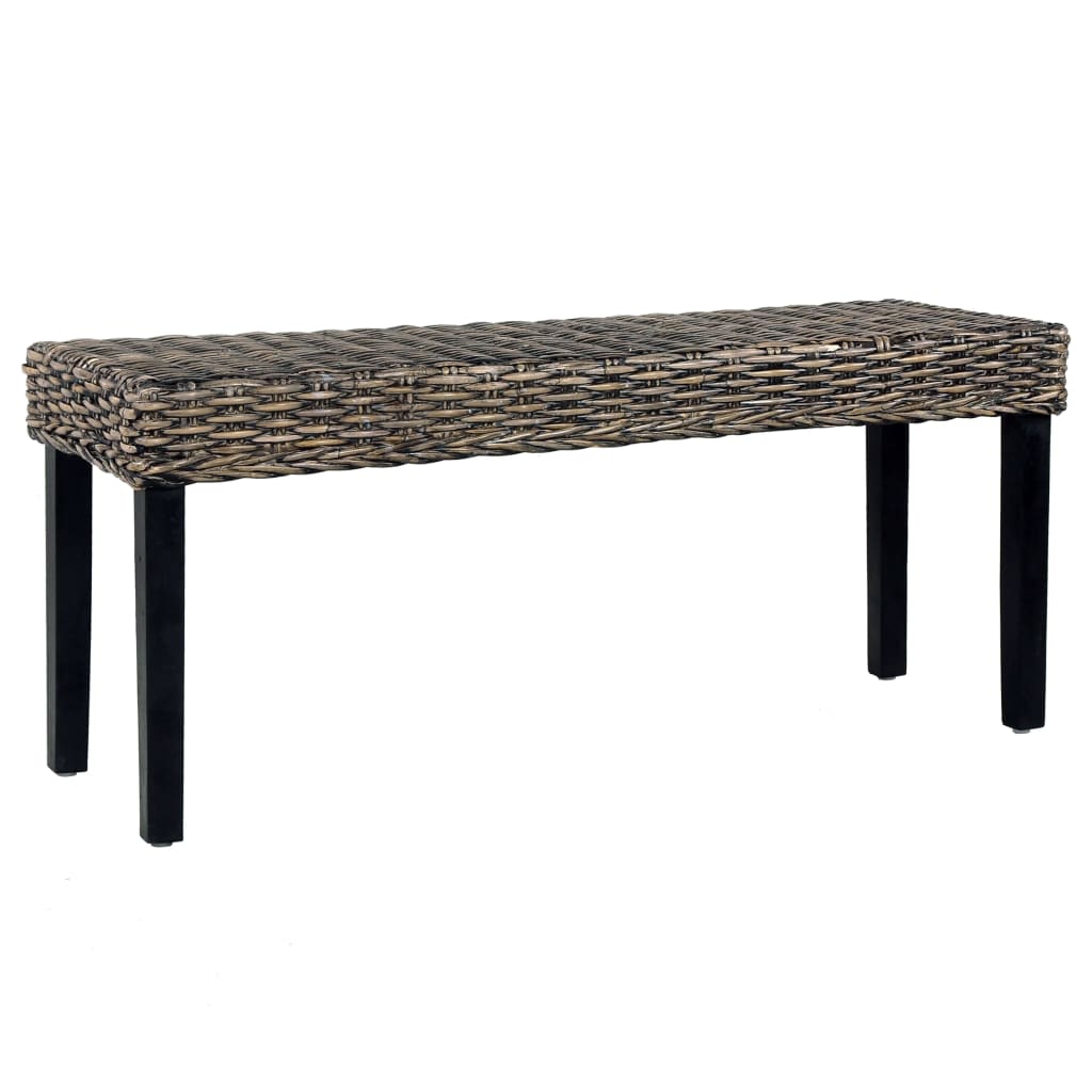 vidaXL Bench 43.3" Black Natural Kubu Rattan and Solid Mango Wood