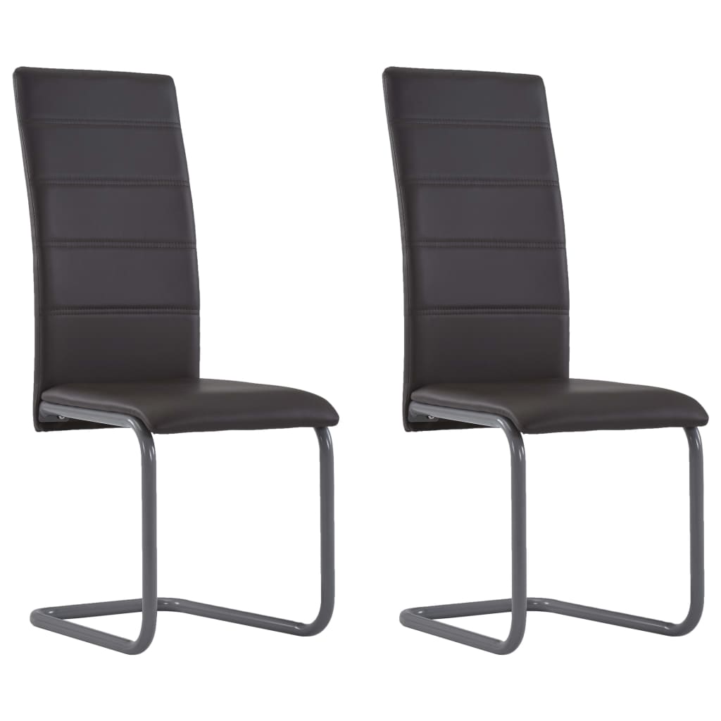 282095 vidaXL Cantilever Dining Chairs 2 pcs Brown Faux Leather