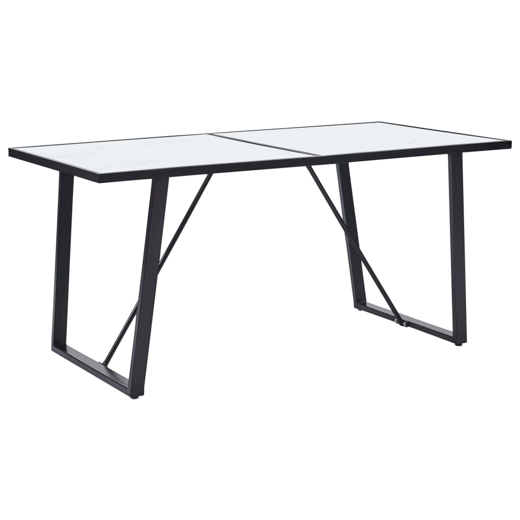 vidaXL Dining Table White 63"x31.5"x29.5" Tempered Glass