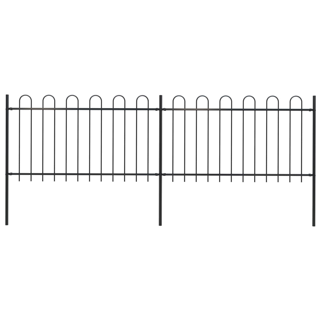 vidaXL Garden Fence with Hoop Top Steel 11.2ft Black