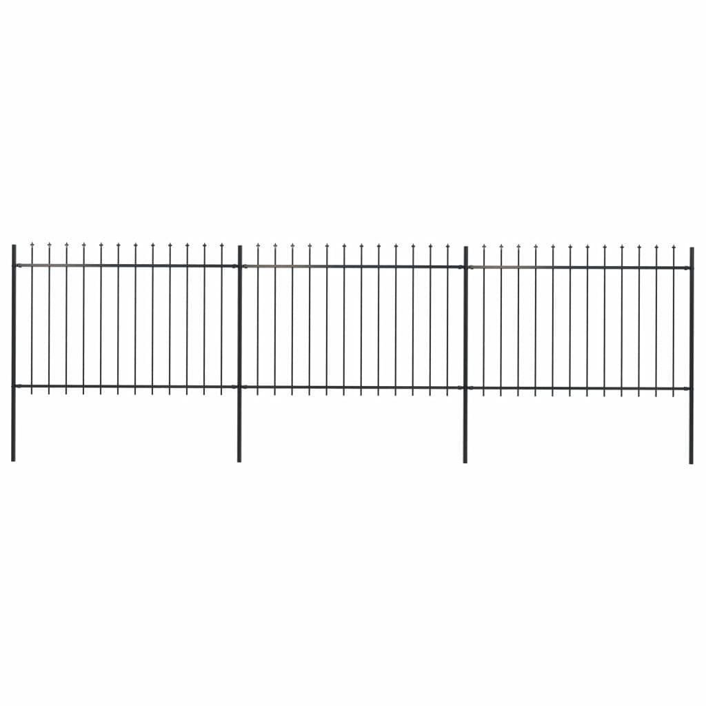 vidaXL Garden Fence with Spear Top Steel 200.8"x47.2" Black