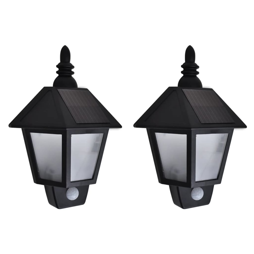 vidaXL Solar Wall Lamps 2 pcs with Motion Sensor Black