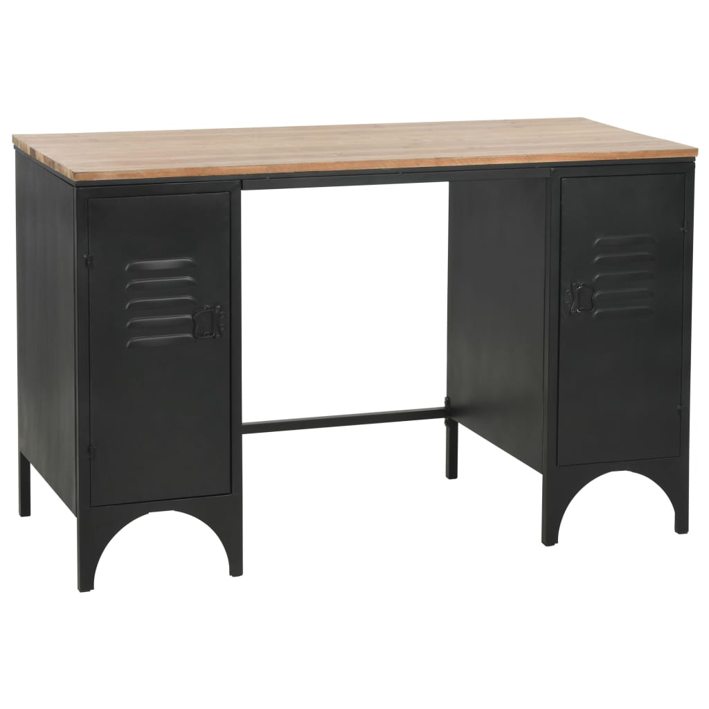 vidaXL Double Pedestal Desk Solid Firwood and Steel 47.2"x19.6"x29.9"