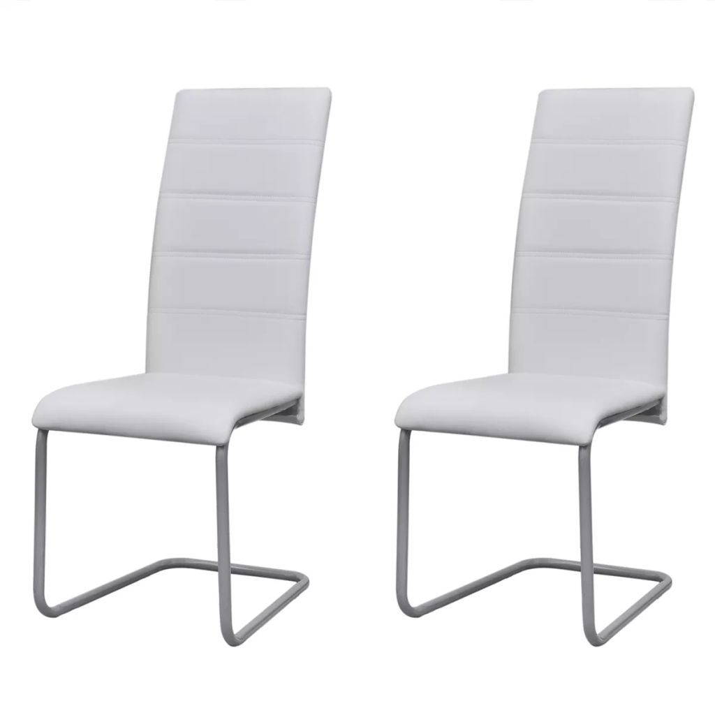 243262 vidaXL Cantilever Dining Chairs 2 pcs White Faux Leather