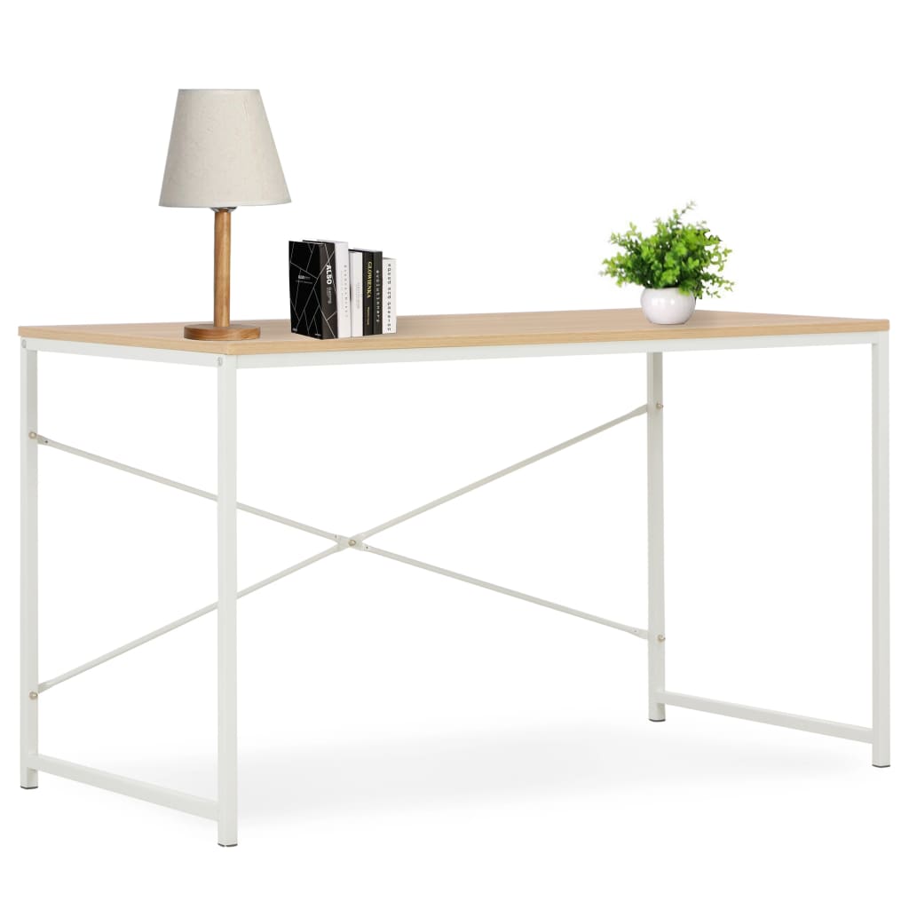 vidaXL Computer Desk White and Oak 47.2"x23.6"x27.6"