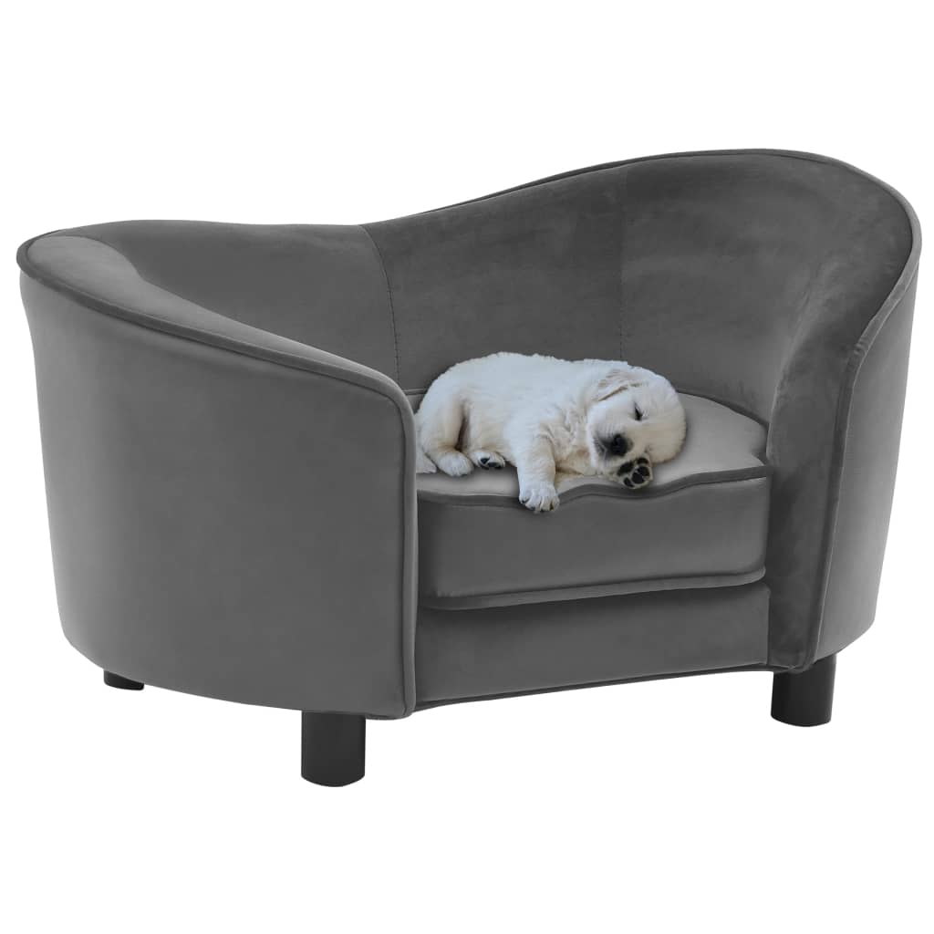 vidaXL Dog Sofa Gray 27.2"x19.3"x15.7" Plush and Faux Leather