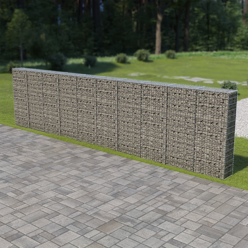 vidaXL Gabion Wall with Covers Galvanized Steel 236&quot;x11.8&quot;x59&quot;