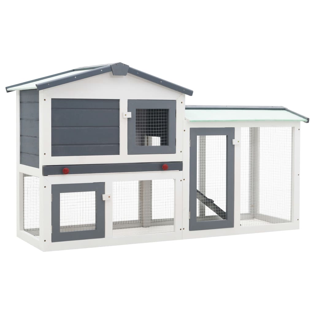 vidaXL Outdoor Large Rabbit Hutch Gray and White 57.1"x17.7"x33.5" Wood