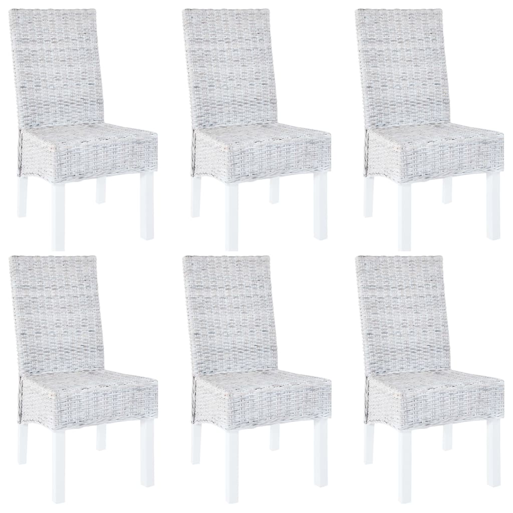 vidaXL Dining Chairs 6 pcs Light Brown Kubu Rattan and Mango Wood(3x246654)